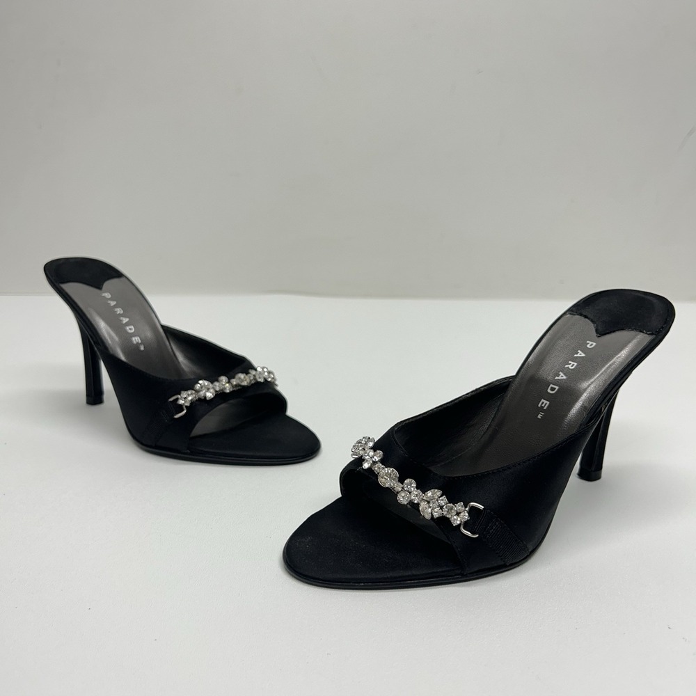 Vintage Parade Y2K Black Rhinestone Stiletto Mule Heels Party Cocktail Size 6 - Picture 2 of 14